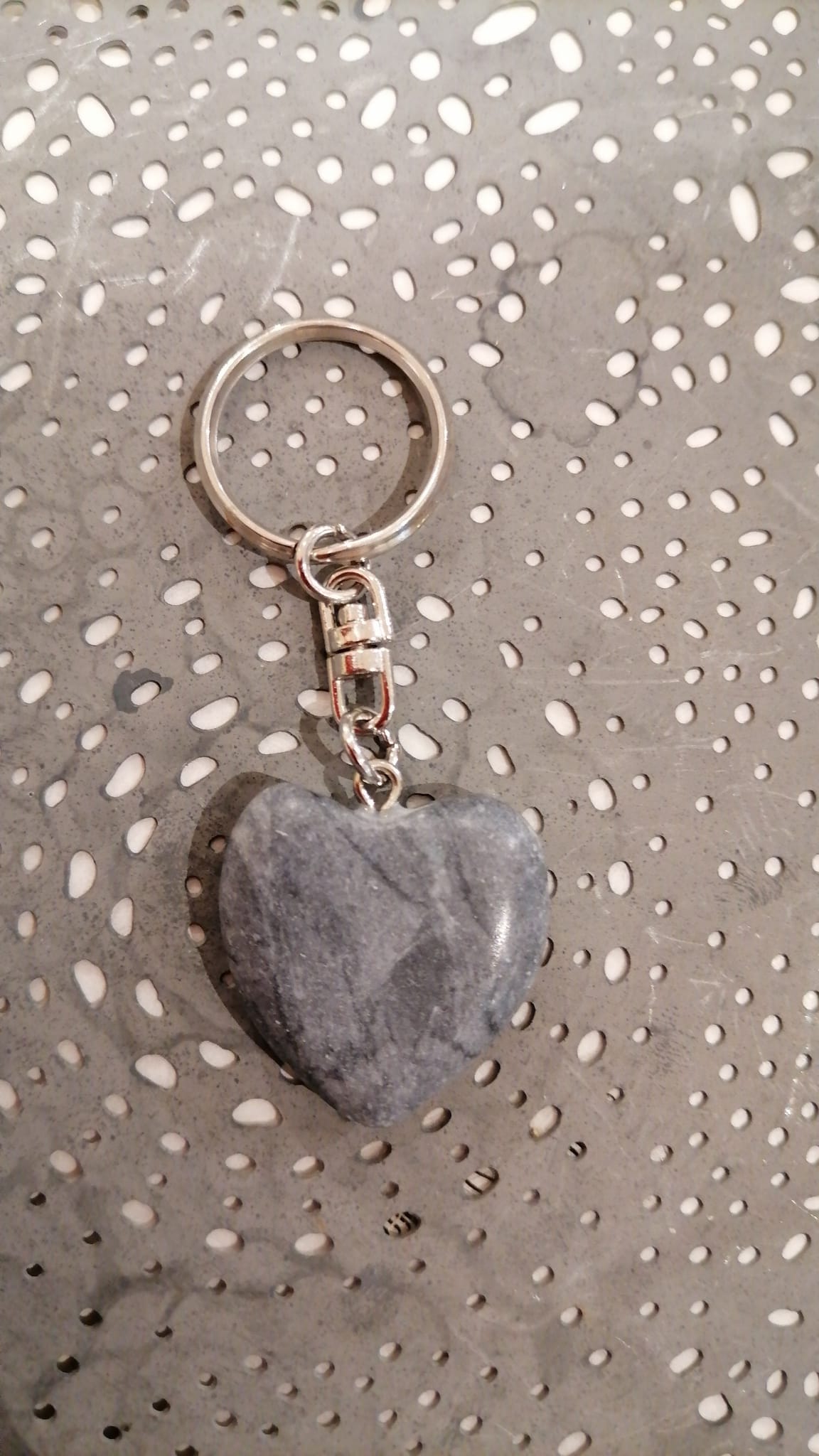 Nyckelring - Hjärta - Natursten - Grå
