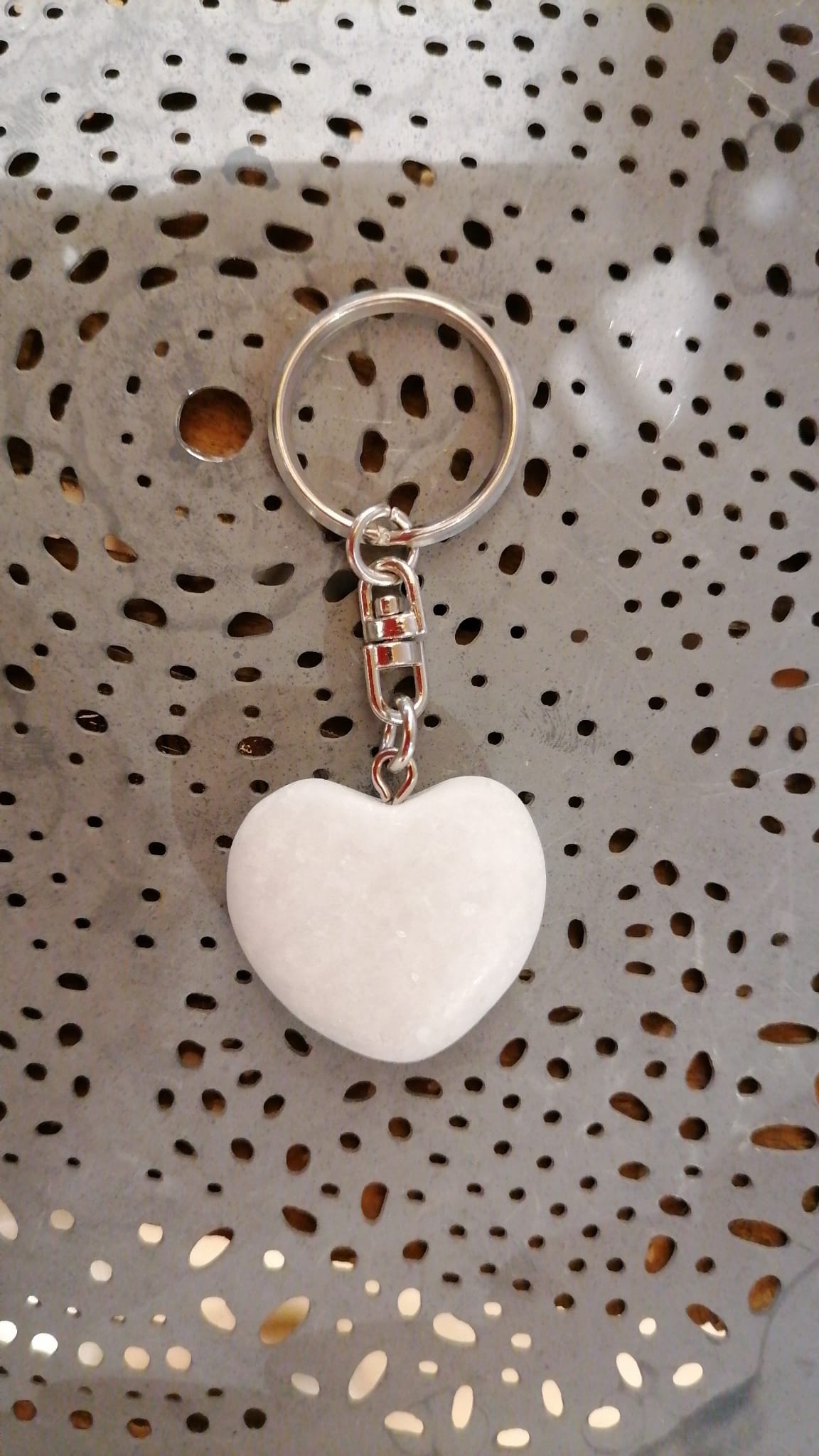 Nyckelring - Hjärta - Natursten - Vit