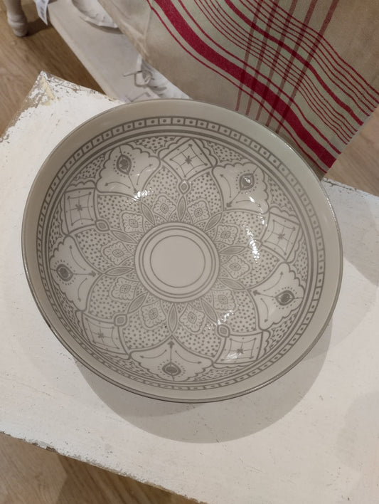 Serveringsskål - Hvid/Sand - Stor salatskål - Diameter 24cm