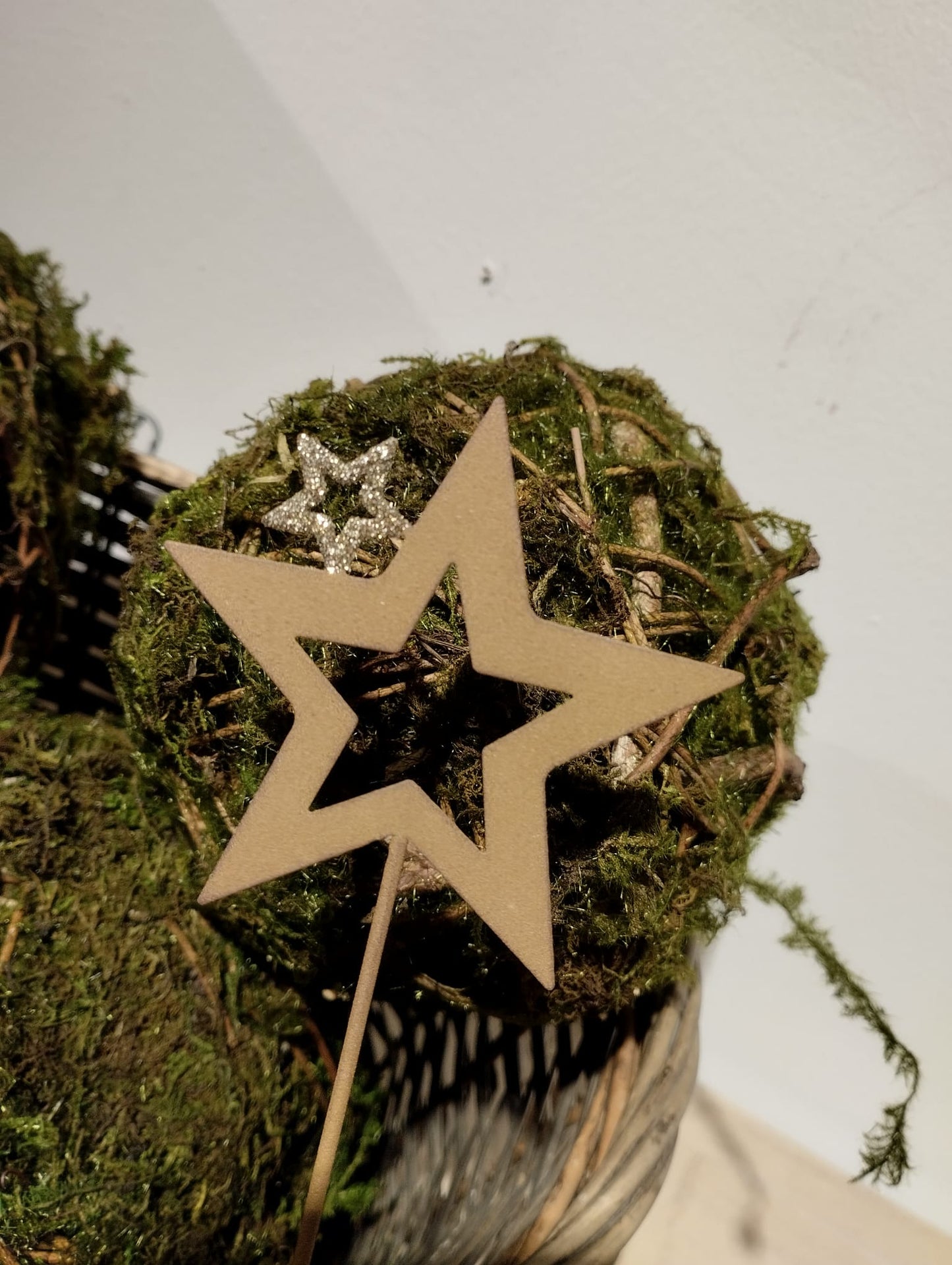Dekorationspinne för blomkruka - Stjärna/Glitter - Rostig