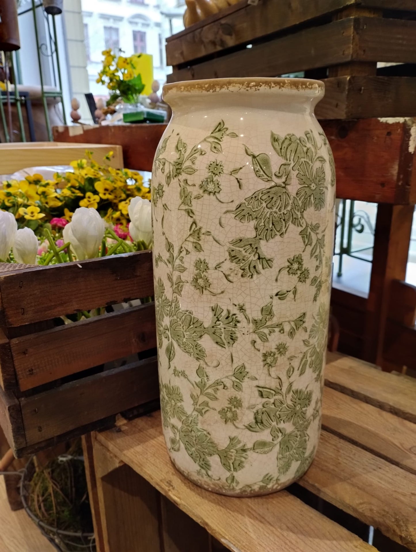 Sanremo vase, H 32 cm, Hvid/grøn