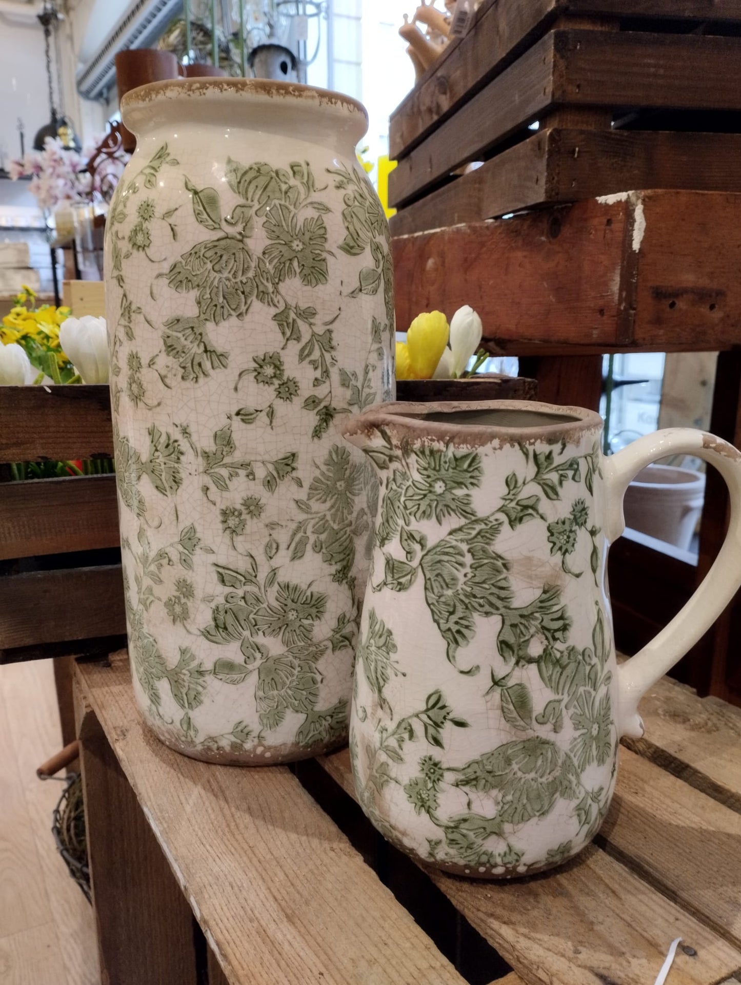 Sanremo vase, H 32 cm, Hvid/grøn