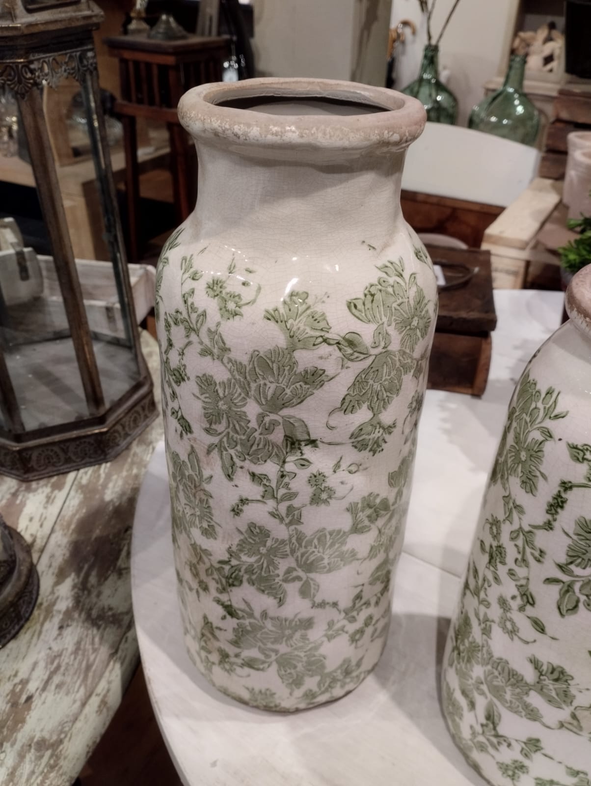 Hög Vas Sanremo , H 39 cm , Vit/grön