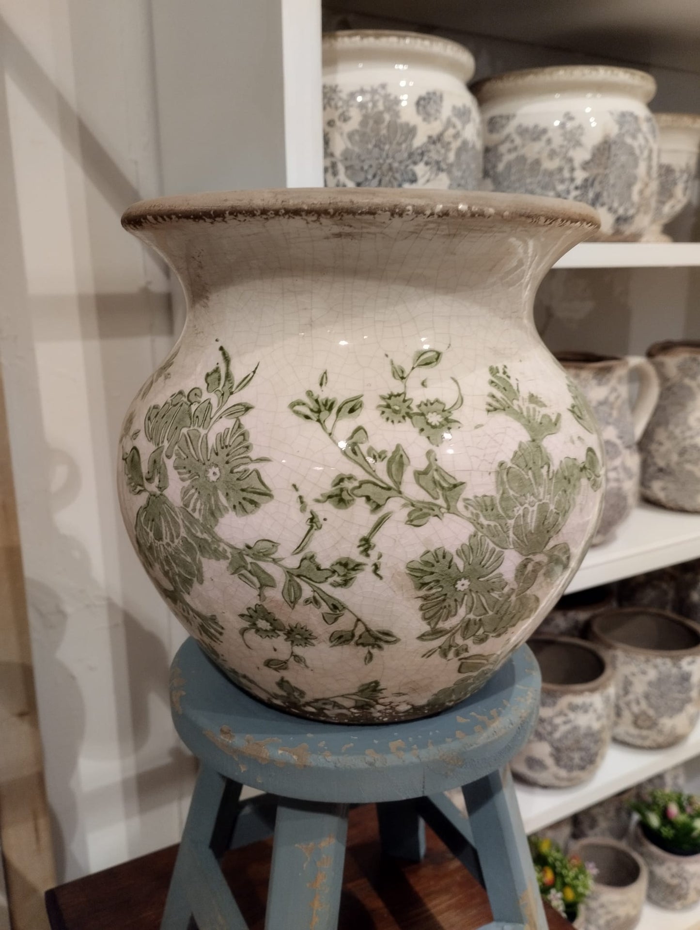 Stor Urna / Vas Sanremo , H 18cm , Vit/grön