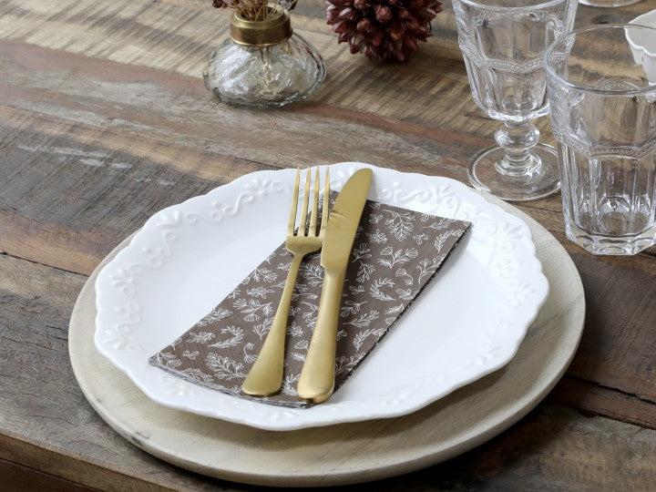 Servett Brun "Löv" 3-lags, 20x10cm