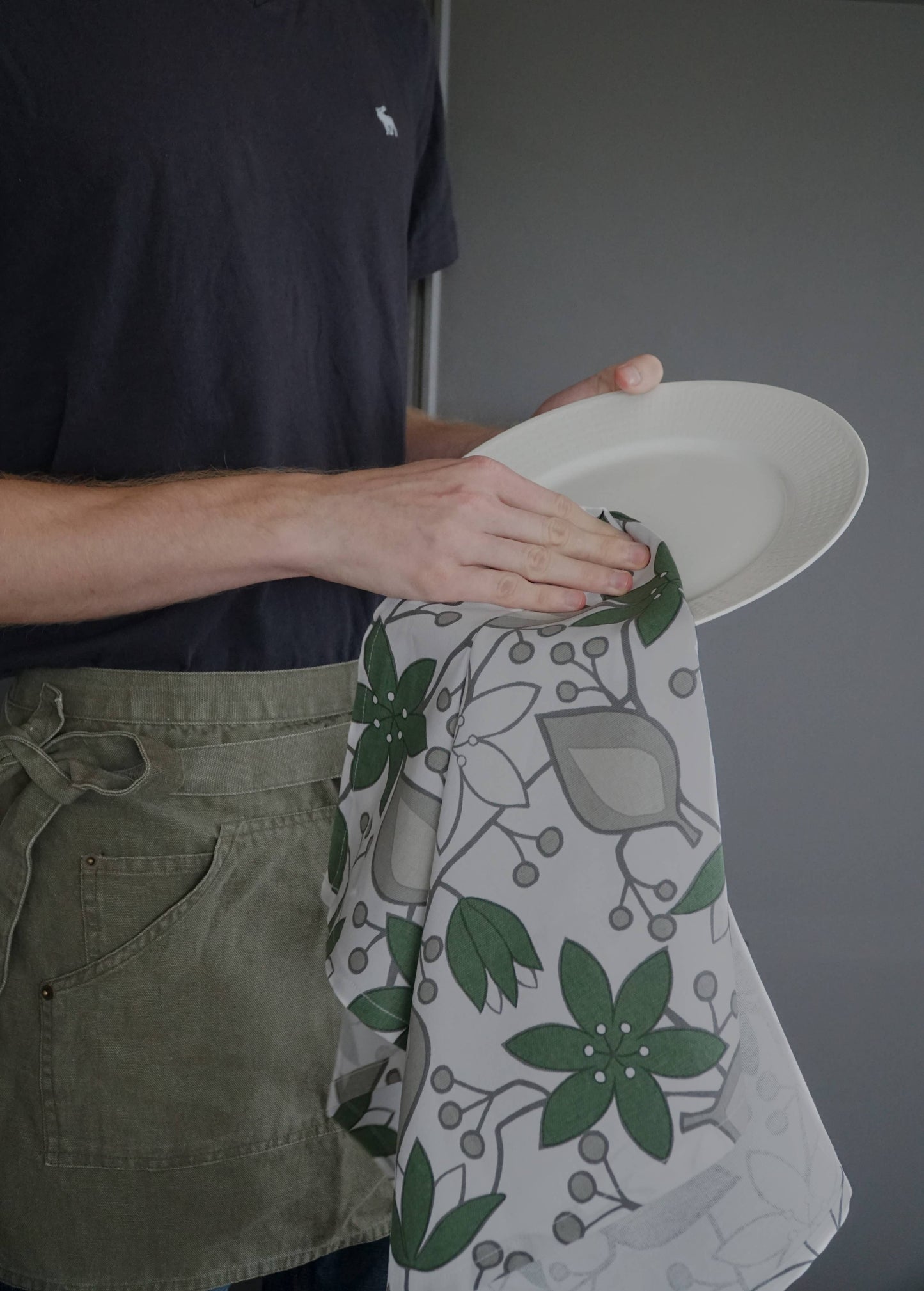 Kökshandduk Helleborus grön - 100 % bomull