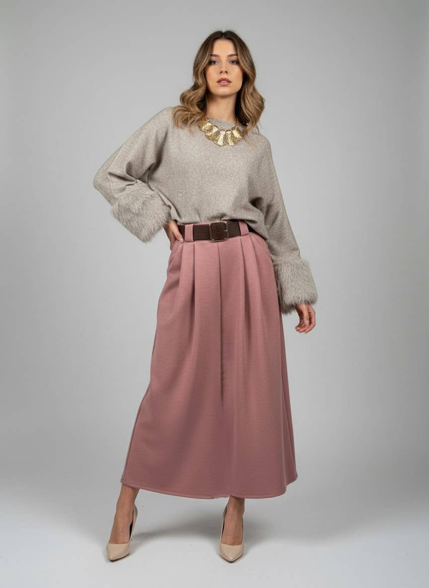 Midjekjol i mjuk mocka med bälte: En storlek