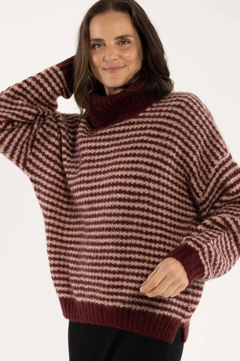 Danecaring Alpaca Rollneck Tröja Dk Merlot/Powder - OEKO-TEX