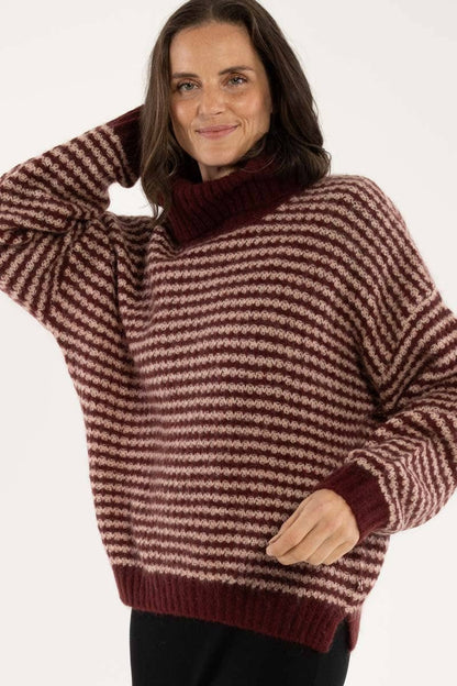 Danecaring Alpaca Rollneck Tröja Dk Merlot/Powder - OEKO-TEX