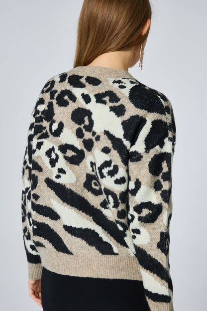 Leopardstickad kofta med strass - Beige