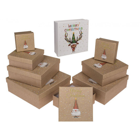 Presentbox - Merry Christmas -  i kraftpapper - olika storlekar