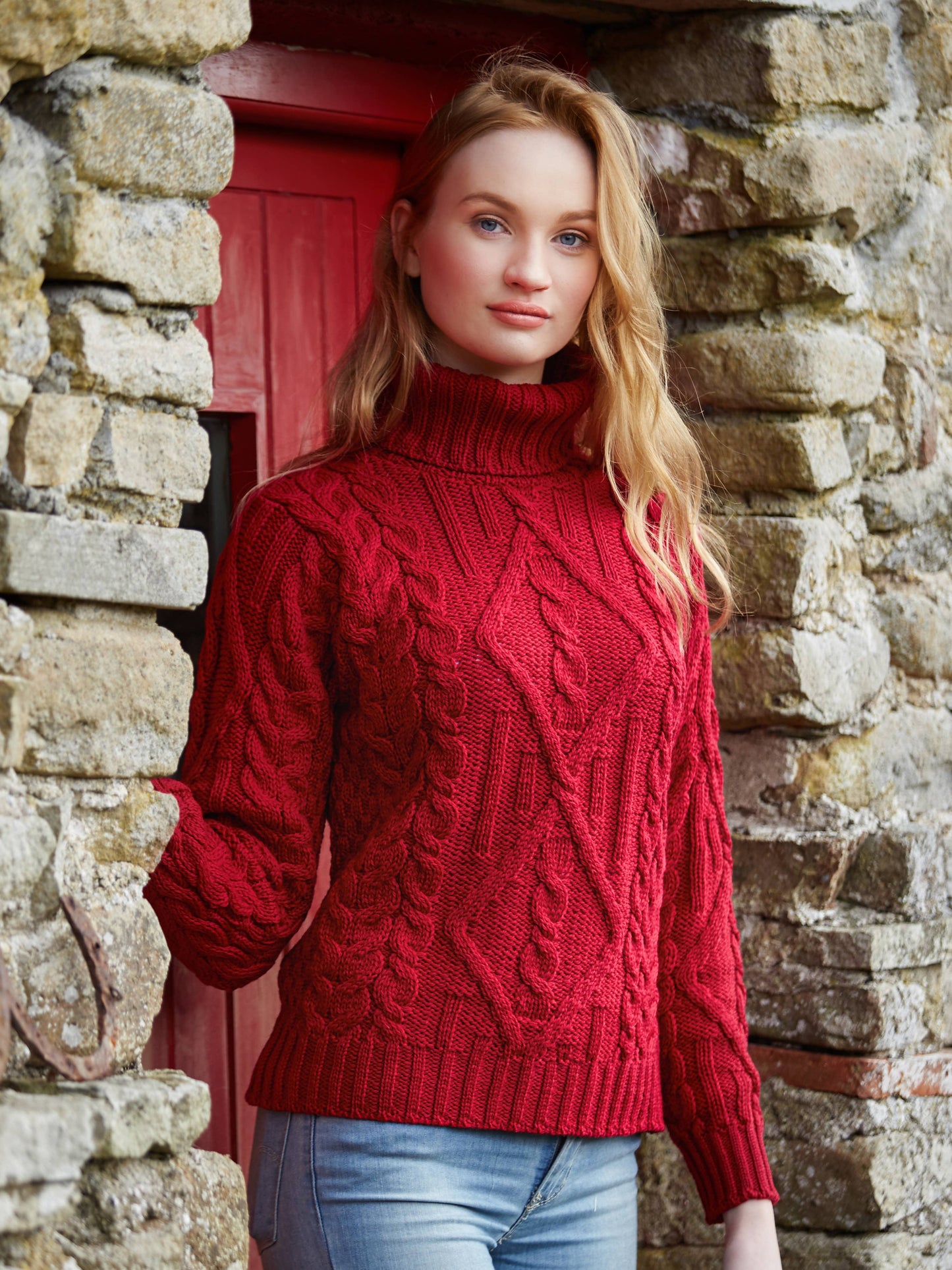 Tröja - Turtle Neck - 100% Merinoull - Röd