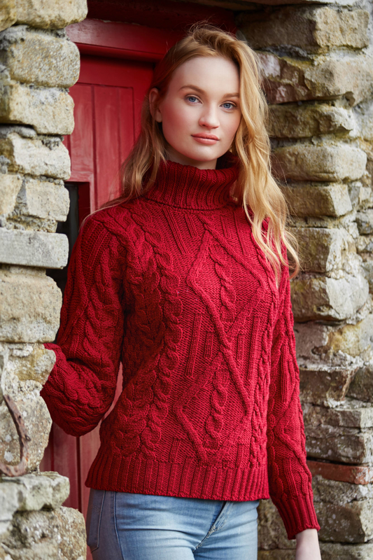 Polotröja i 100 % merinoull : Granat Röd