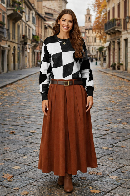 Manchesterskjol med bälte 100% Bomull Made in Italy: Rost