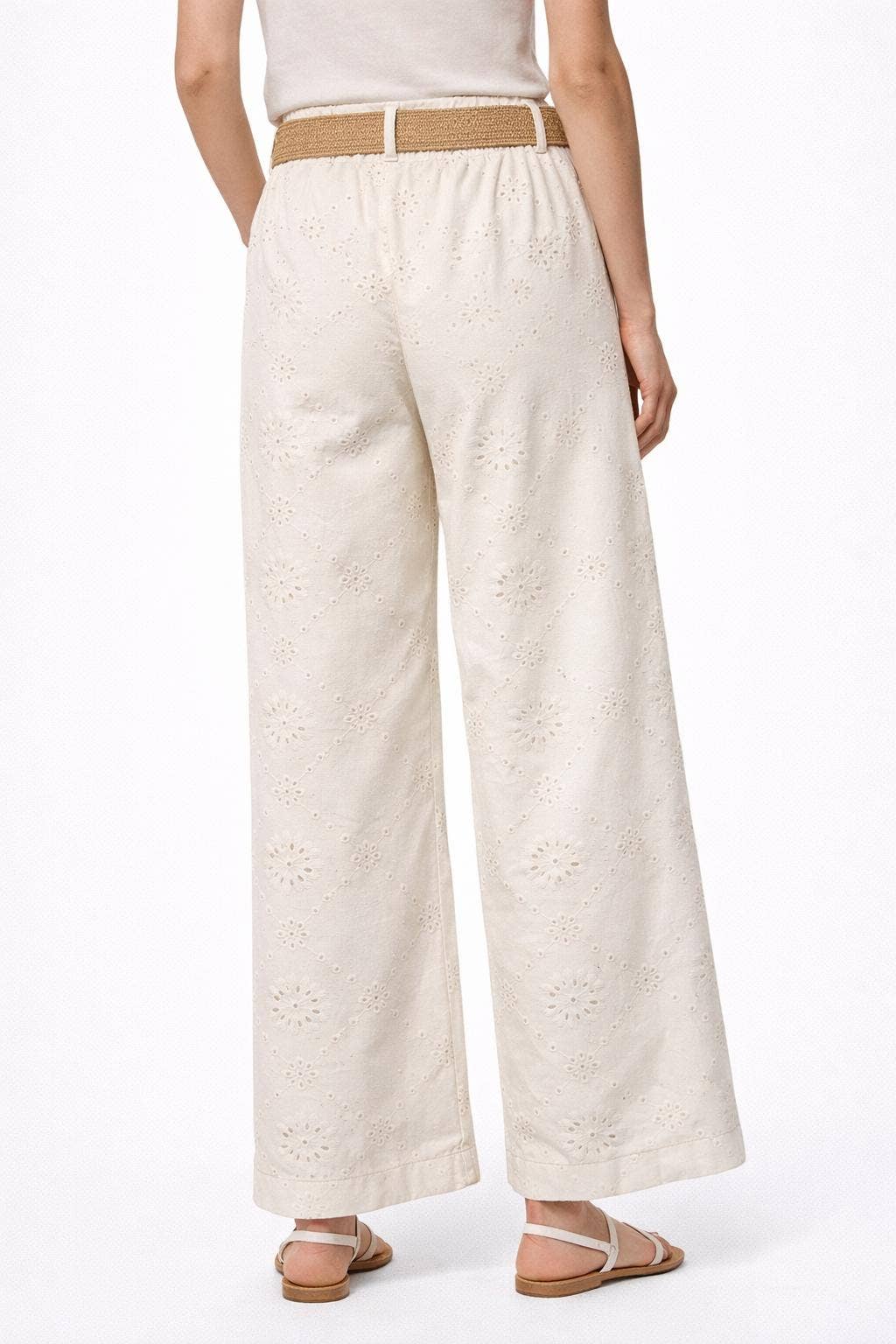 Vid, broderad bomullsbyxa: krämfärgad