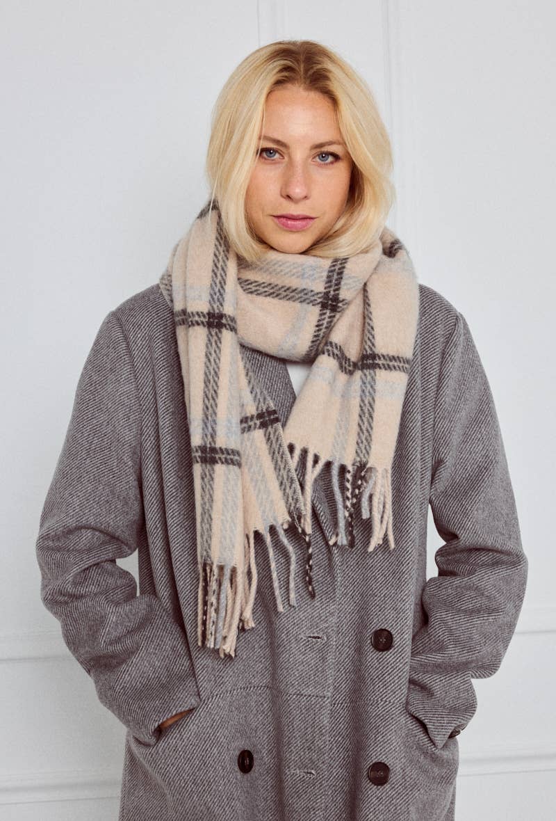 Rutig ullhalsduk Beige - 30% Ull