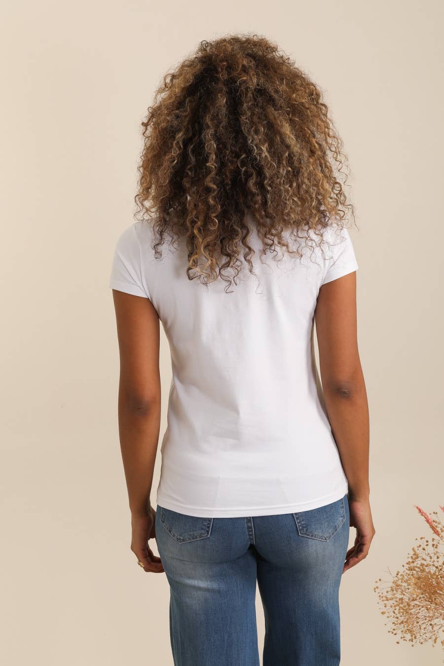 Bomulls-T-shirt med blommig strassdekor: vit