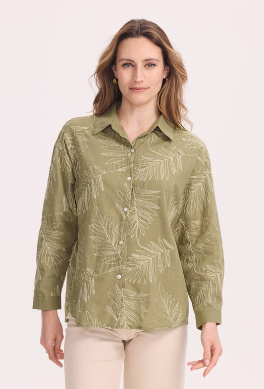 Skjorta med gyllene palmbladsmönster: Khaki