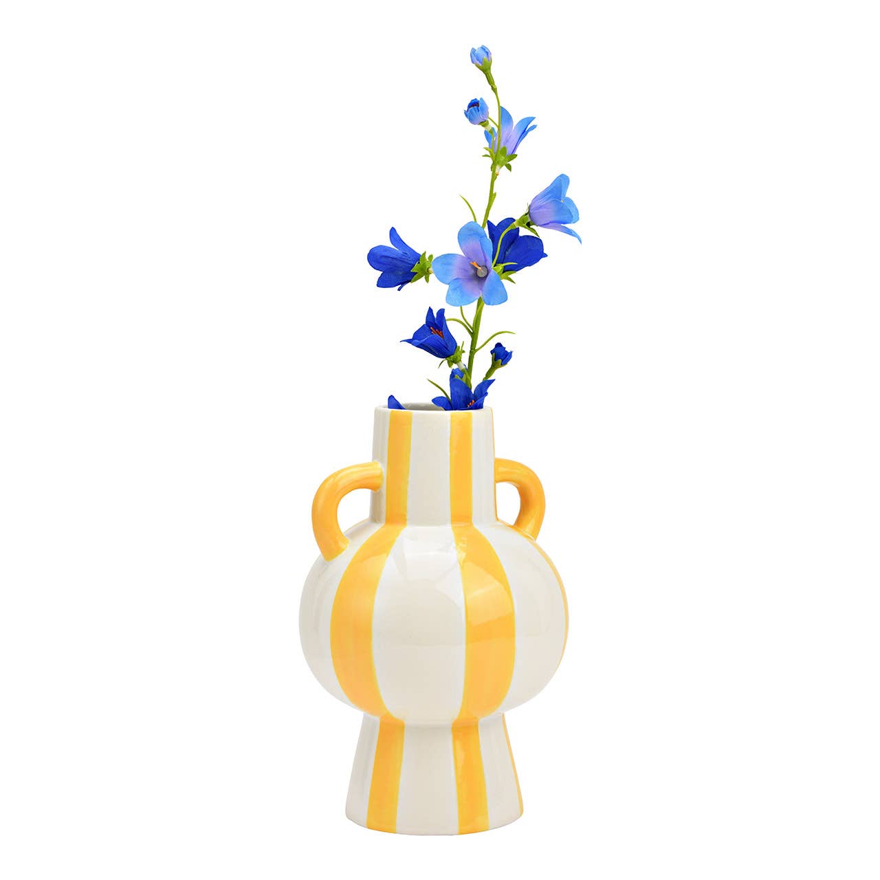 Vas randig i keramik, gul/vit (B/H/D) 15 x 24 x 15 cm