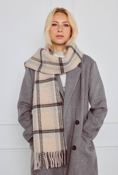 Rutig ullhalsduk Beige - 30% Ull