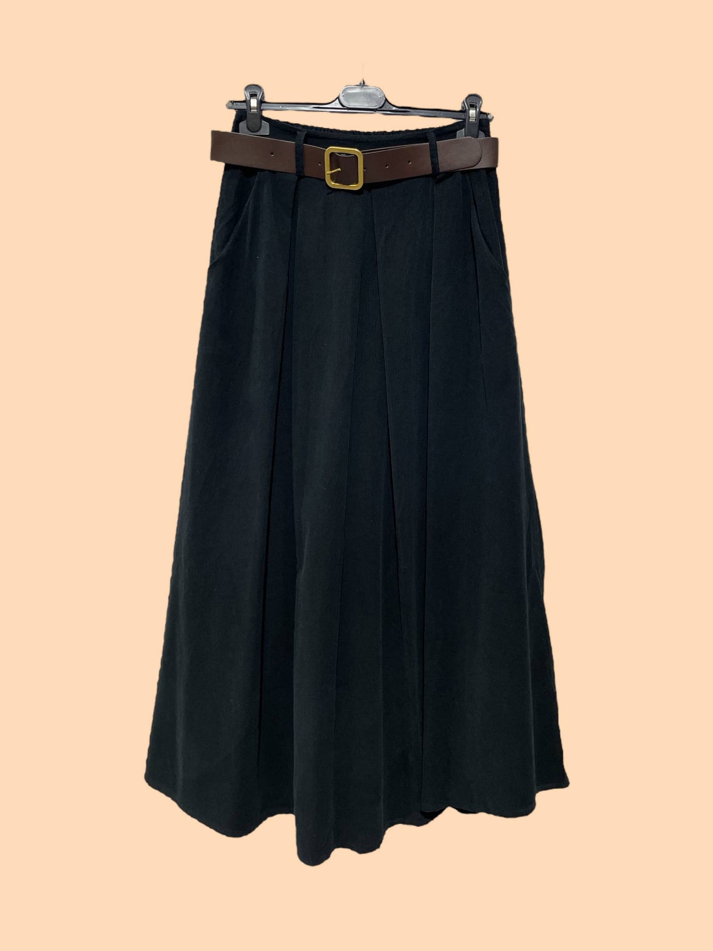 Manchesterskjol med bälte 100% Bomull Made in Italy: Svart