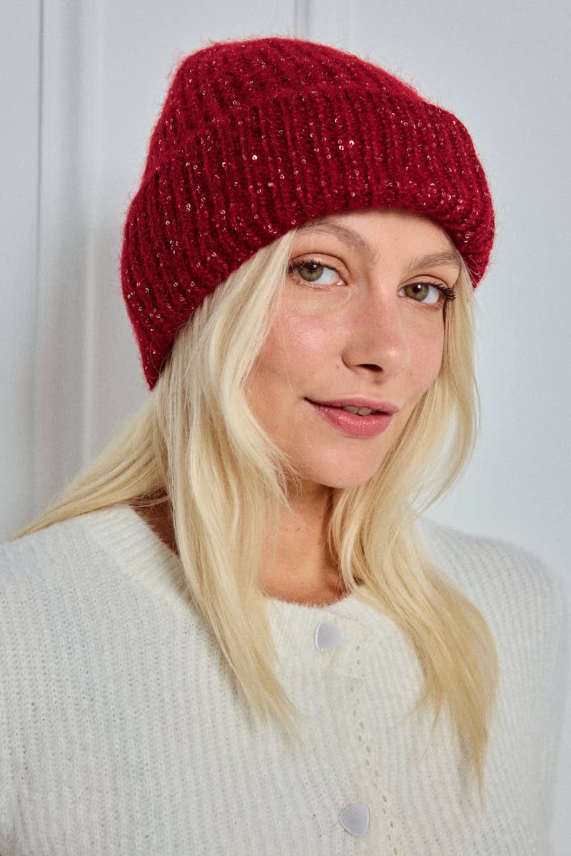 Ullmössa med glittrande garn - Röd 30% Ull
