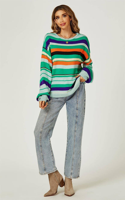 Flefärgad Randig Stickad Tröja - One Size