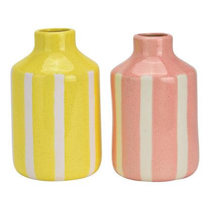 Vas randig i porslin, gul/rosa (B/H/D) 11 × 18 × 11 cm