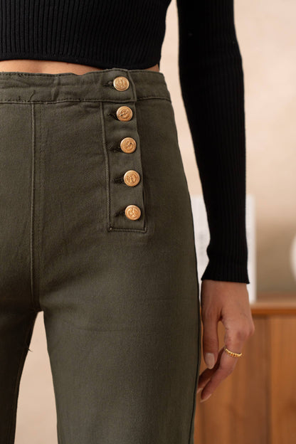 Vivid Jeans med knappar: Khaki