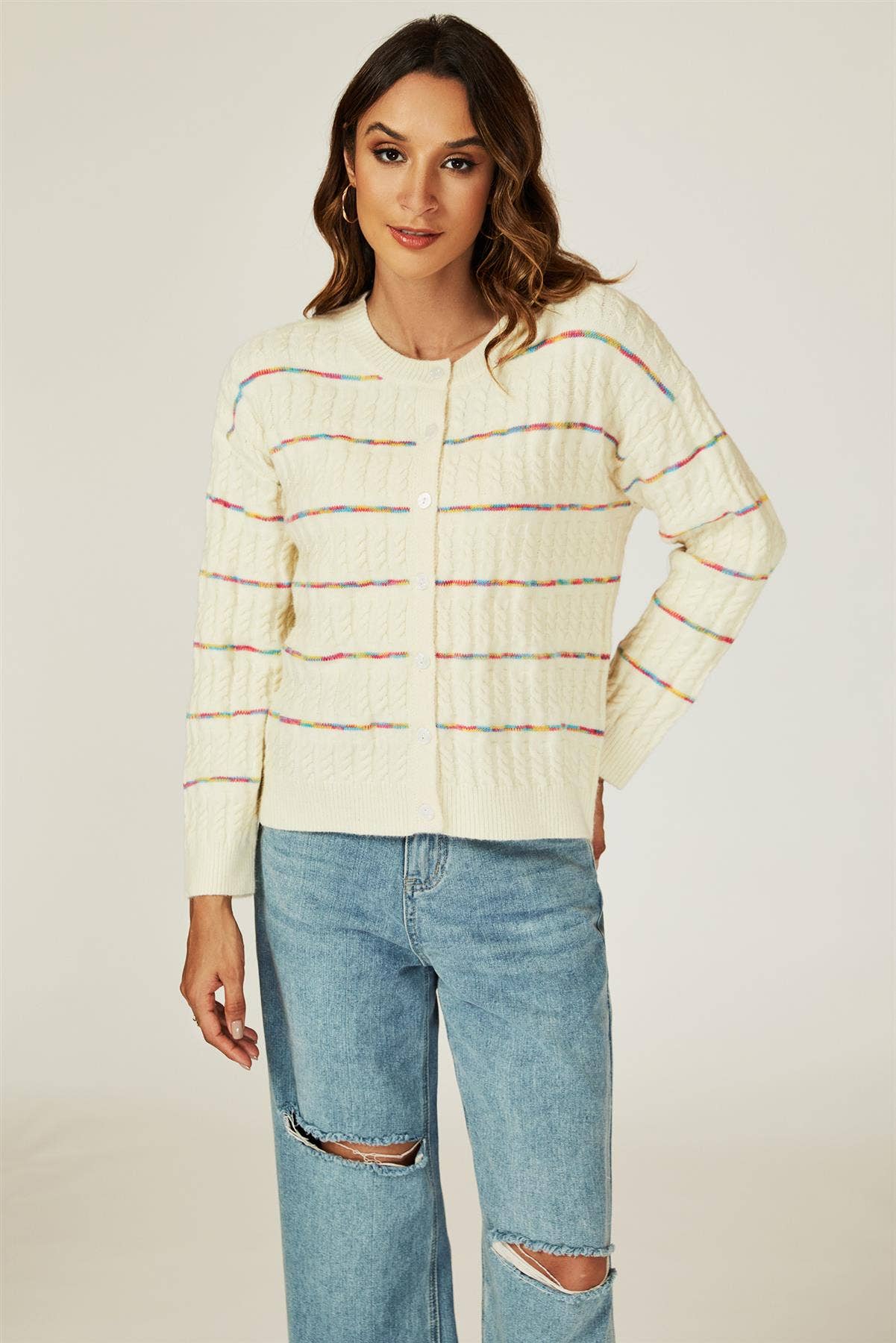 Stickad Kofta I Vit: OneSize