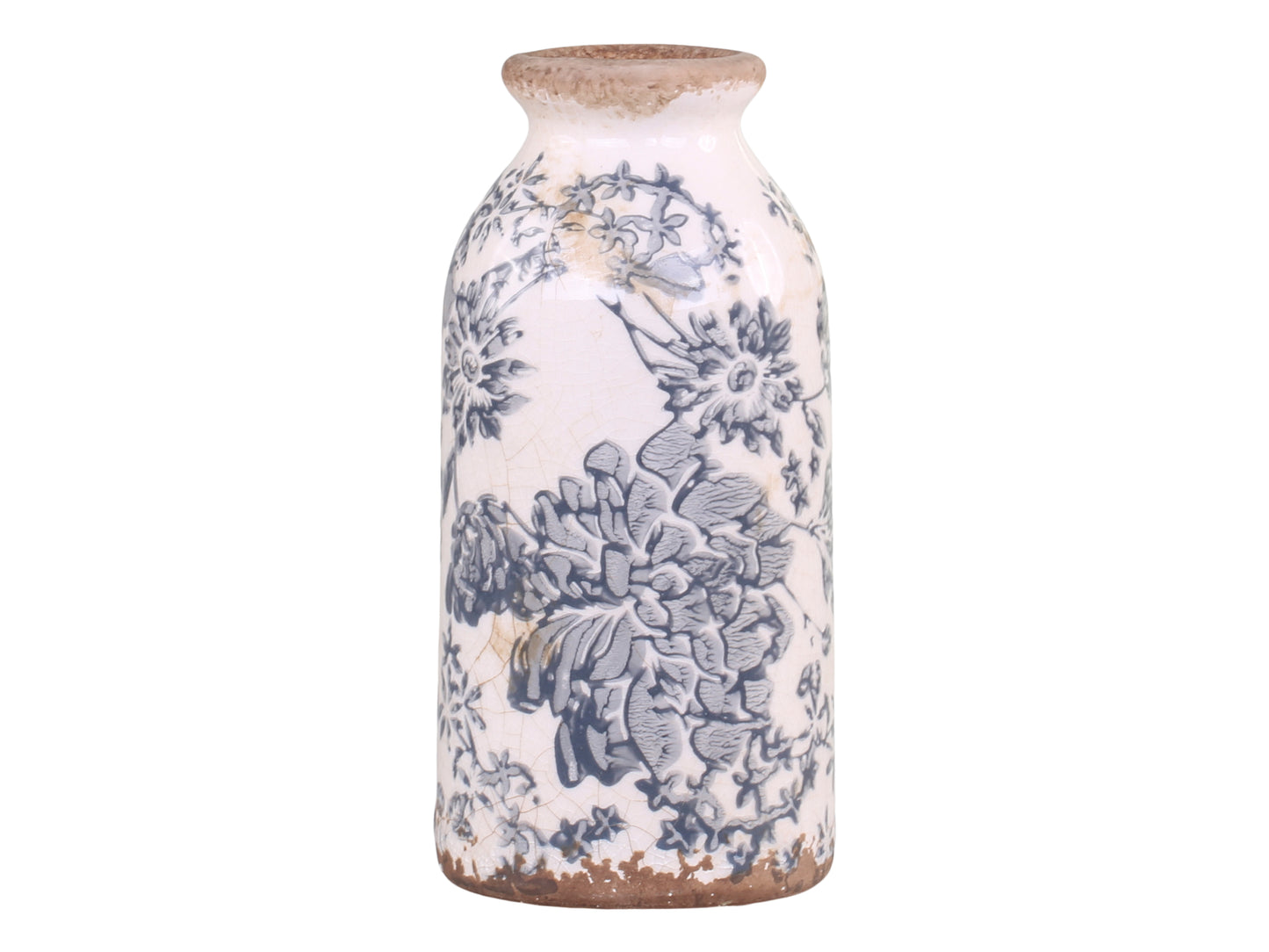 Flaska / Vas Lourdes med fransk blommönster - Antik Blå - H 16cm