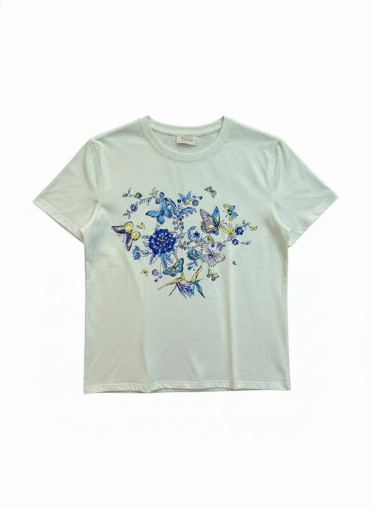 Bomulls-T-shirt med fjärilsmönster: Grön