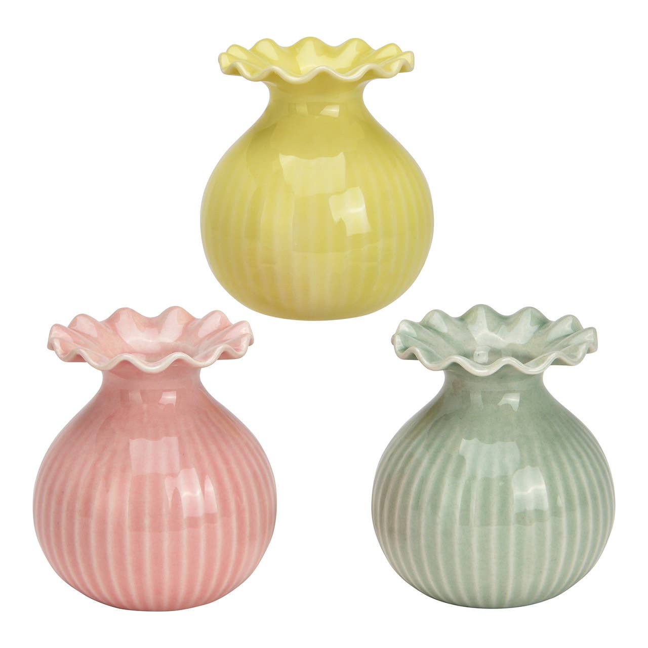 Vas i porslin, gul/rosa/grön (B/H/D) 7 × 8 × 7 cm