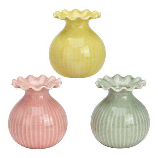 Vas i porslin, gul/rosa/grön (B/H/D) 7 × 8 × 7 cm