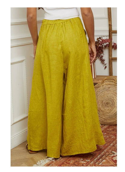 Byxor m. skärp i 100% linne : Senap