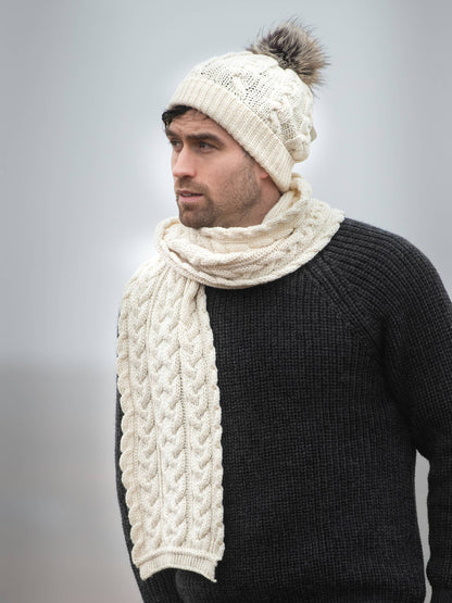 Kabelstickad Mössa - 100% Merinoull - grön / En storlek