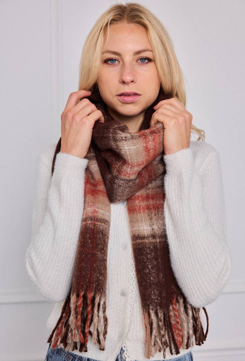 Rutig ullhalsduk: Brun - 30% Ull