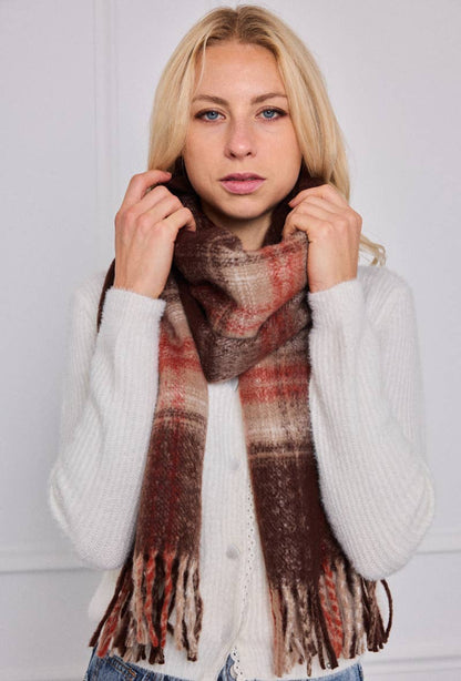 Rutig ullhalsduk: Brun - 30% Ull