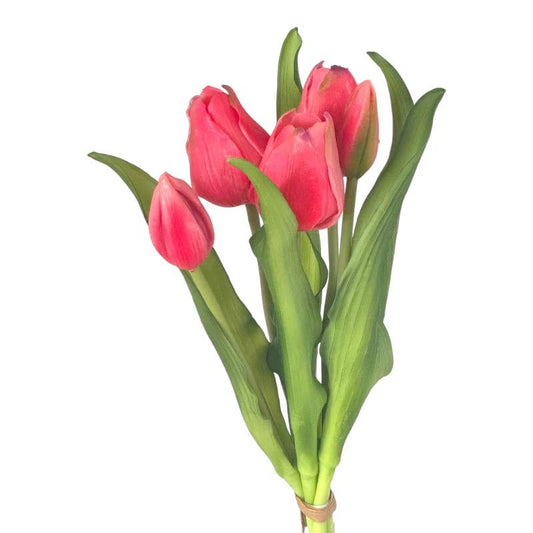 Konstgjorda Tulpaner - Bukett om 5 - 30 cm - Färg: rosa