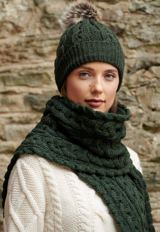 Kabelstickad Halsduk - 100% Merinoull - grön