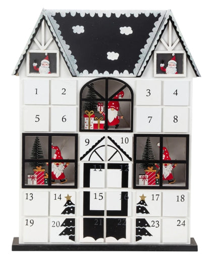 Hus som Adventskalender med LED-belysning