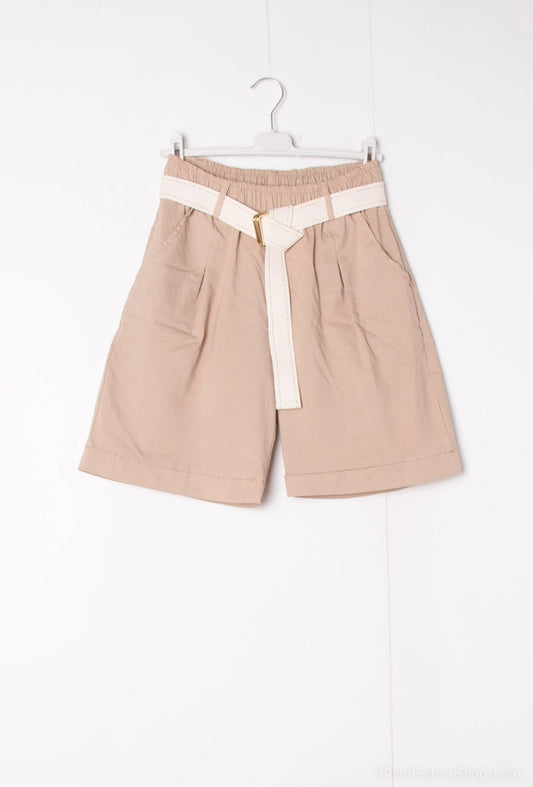Bermuda byxor med elastisk midja - Beige