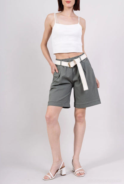 Bermuda byxor med elastisk midja - Khaki - Ord.Pris 999:-