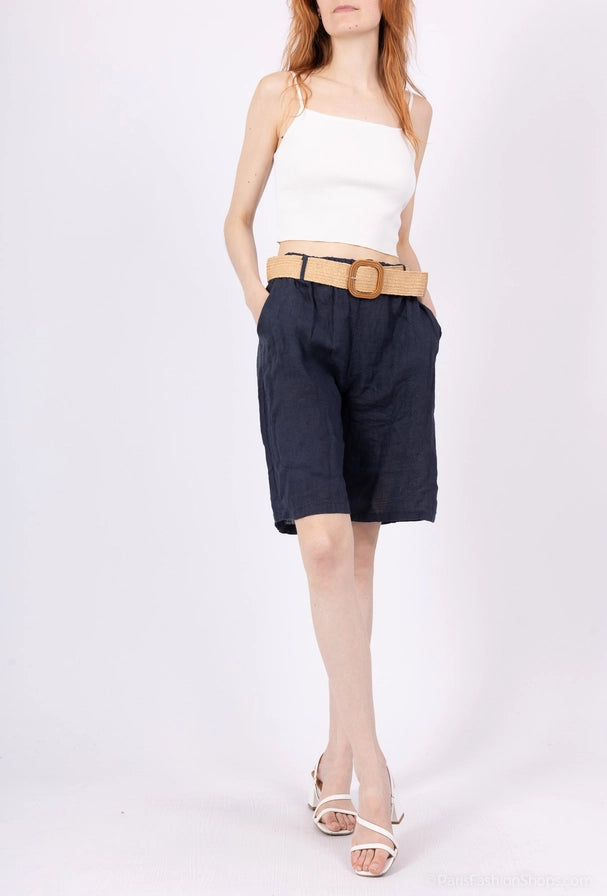 Bermudashorts - 100% linne - Marine