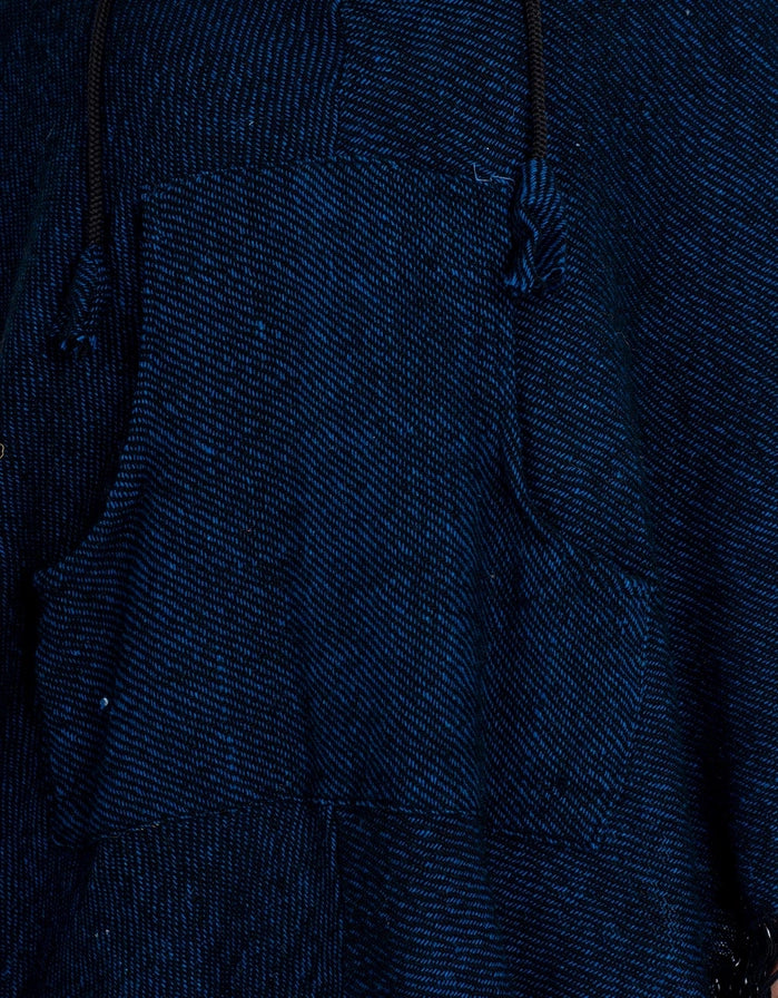 Blå Triangulär Poncho med Fransar och Huva – Fair Trade - 100 % Bomull