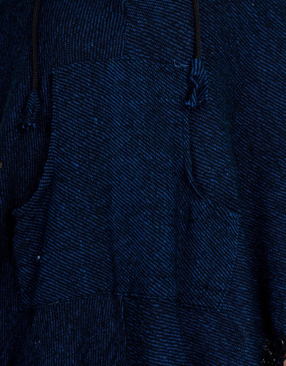 Blå Triangulär Poncho med Fransar och Huva – Fair Trade - 100 % Bomull