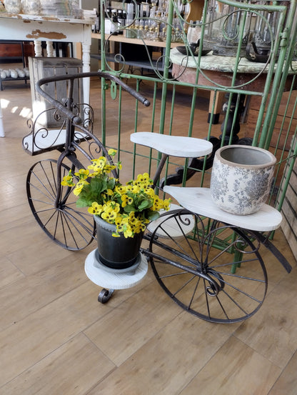 Blomsterställ i form av en cykel – Trä och Järn – Antikbrun, 91cm