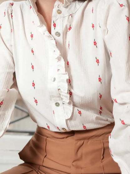 Blus med små blommor - Röd