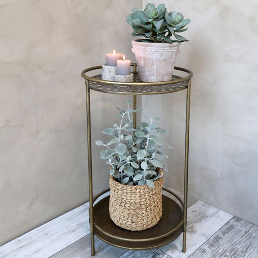 Elegant Bord med 2 Hyllor – Färg: Antik Mässing