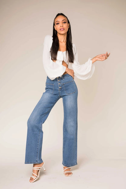 Breda Högmidjade Stretch-Flare Jeans – Retrostil med Modern Komfort